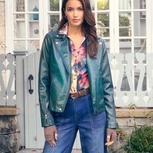 FDJ French Dressing Jeans Faux Leather Moto Jacket, Spruce